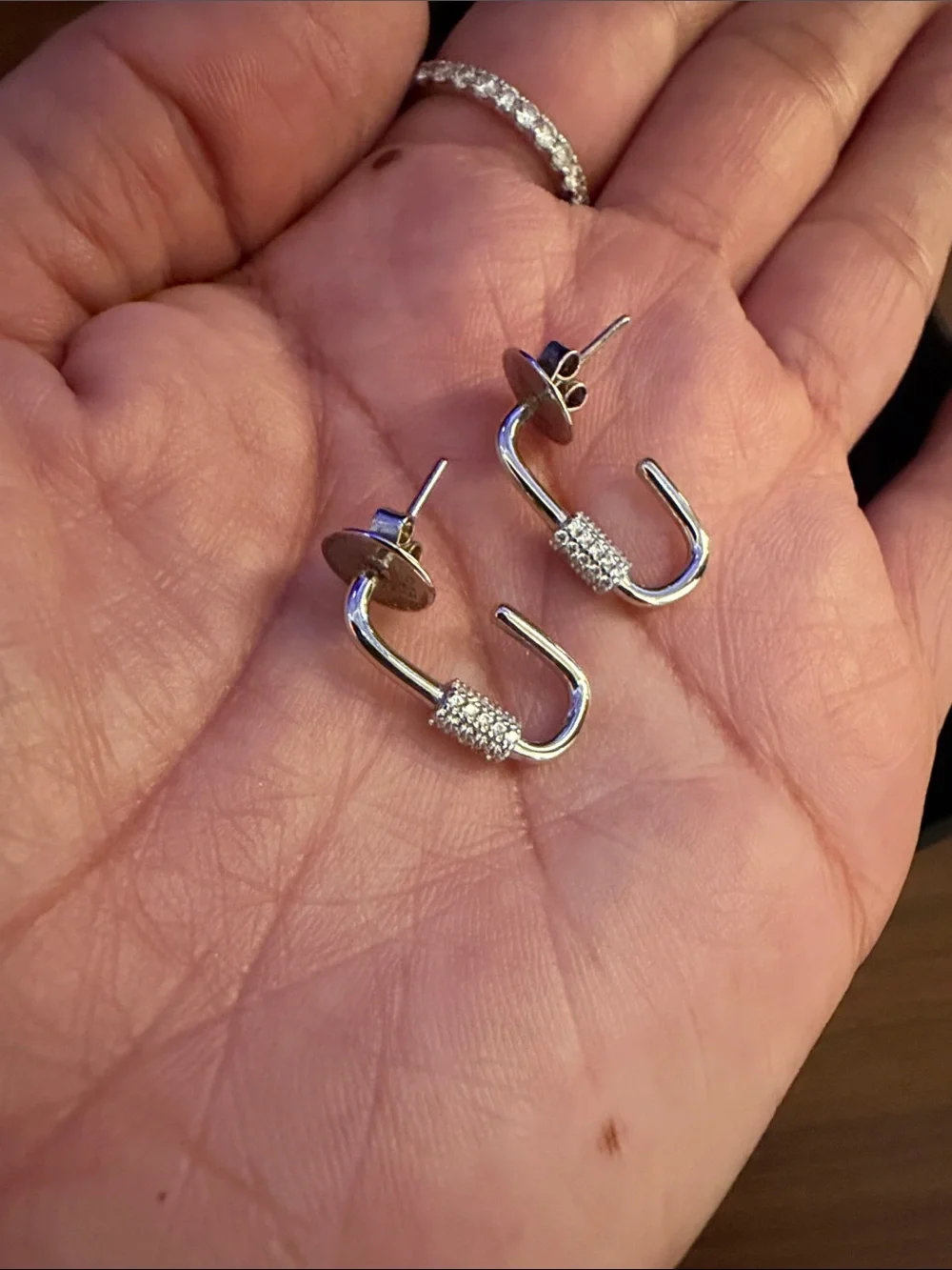 Crystal-Embellished Silver Open Hoop Earrings - Women Jewelry